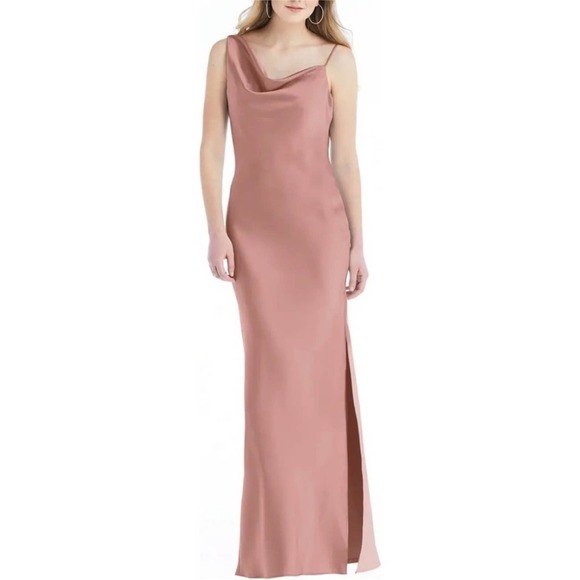Social Bridesmaids Asymmetric One Shoulder Satin Column Dress Pink Desert Rose - Picture 1 of 10